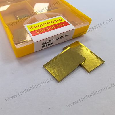 CNC Grooving Insert with PVD Coating HYL23*13.45-R1.5-G HYZ108, Suitable for machining mild steel at low cutting speeds.