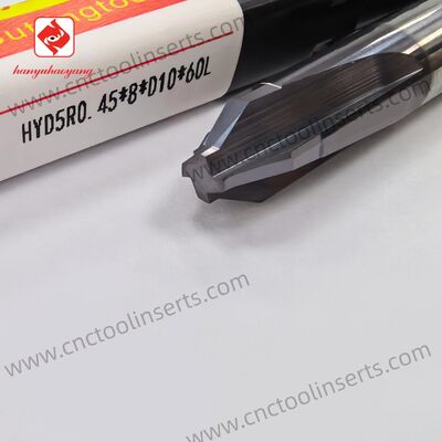 Model HYD5R0.45*8*D10*60L，High Rigidity 4-Flute Solid Carbide End Mill with PVD Coating.