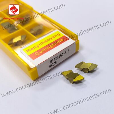 CNC Çukur Eklemeleri, Model LN14X3150-3.3, PVD Sarı Kaplama HYZ08 özelliği. Onlar düşük kesim hızlarında yumuşak çelik işleme için uygundur