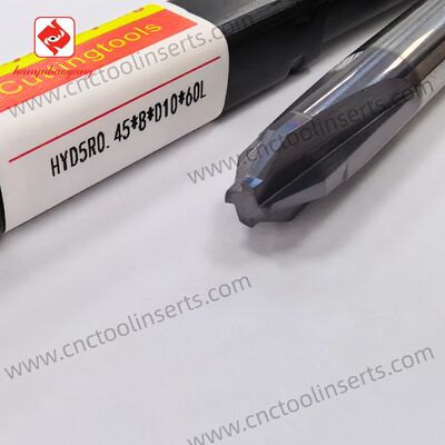 Modèle HYD5R0.45*8*D10*60L, Fraise en bout carbure monobloc à 4 dents et haute rigidité avec revêtement PVD.