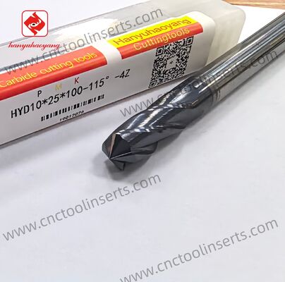 Modelo HYD10*25*100-115°-4Z, uma fresa de chanfro de 4 arestas com revestimento PVD, é projetada principalmente para chanfrar as bordas de peças.
